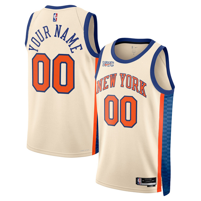 Men's New Yok Knicks Active Player Custom Cream 2025/26 City Edition Stitched Basketball Jersey